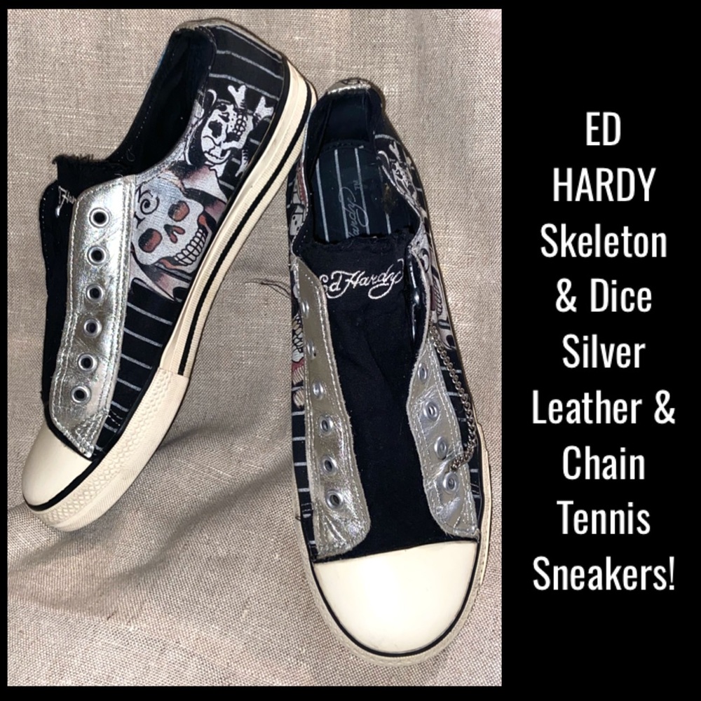 Ed Hardy Skeleton & Dice & Silver Chain Sneakers!